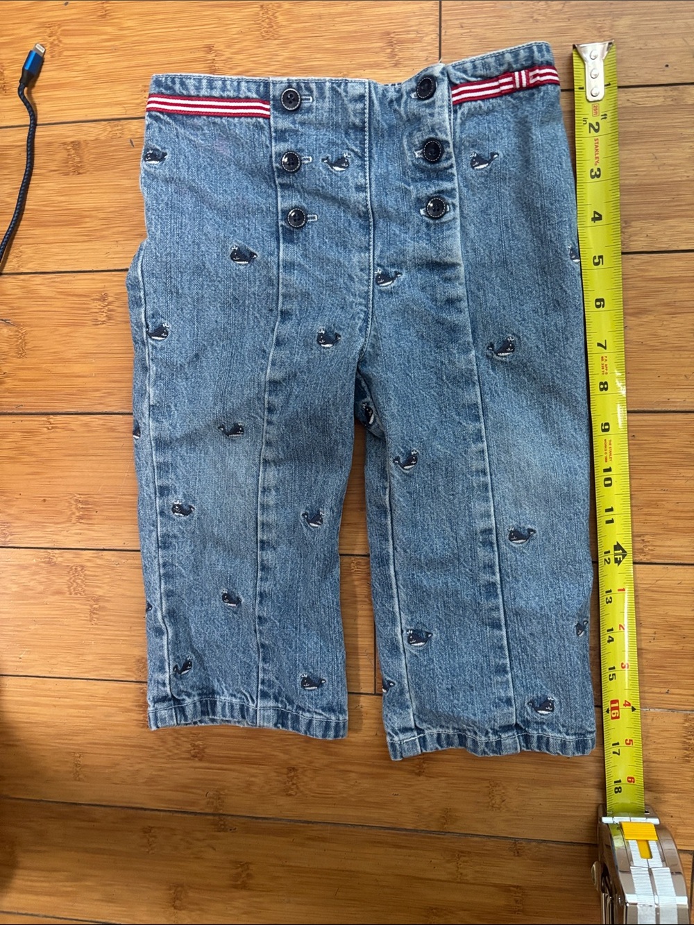 Toddler Whale-Embroidered Denim Jeans with Stripe Waist - Picture 6 of 14